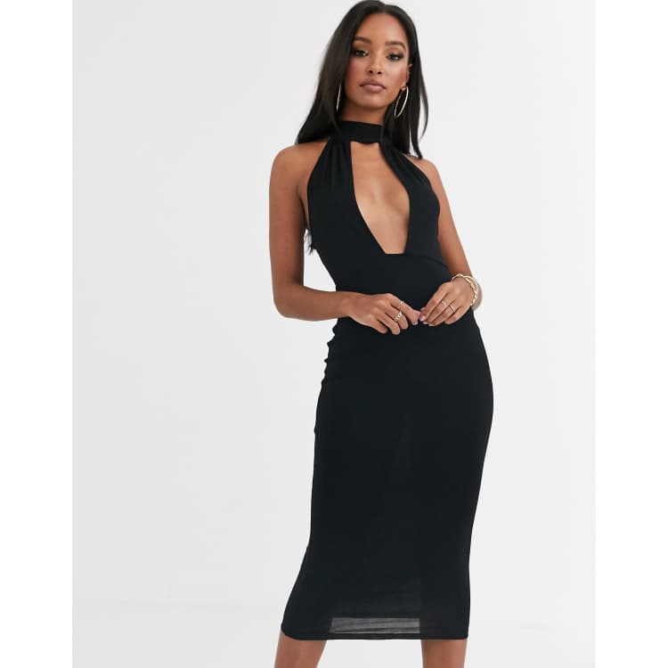 ASOS DESIGN going out deep plunge midi dress