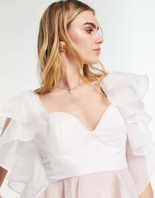 ASOS DESIGN - Going Out - Korsett-Oberteil mit Organza-Rüschenärmeln und -saum in Flieder-Lila