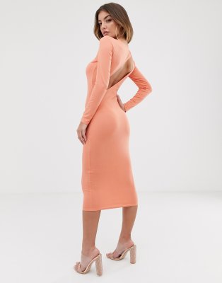 long sleeve backless midi dress