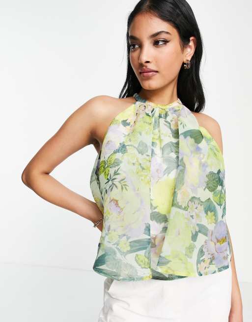 ASOS DESIGN Going Out occasion organza swing top in floral print