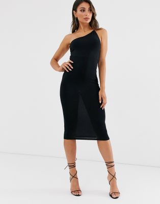 black one shoulder bodycon midi dress