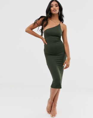 khaki one shoulder dress