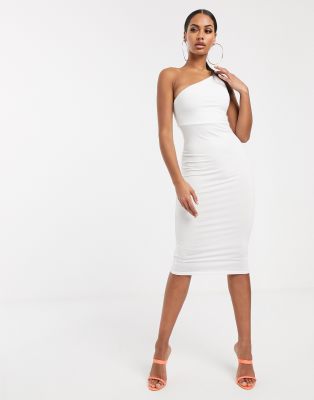 white midi dress one shoulder