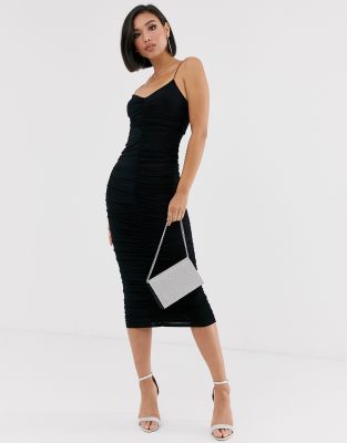 strappy ruched midi dress