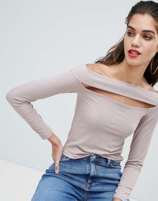 ASOS DESIGN going out slash neck bardot 