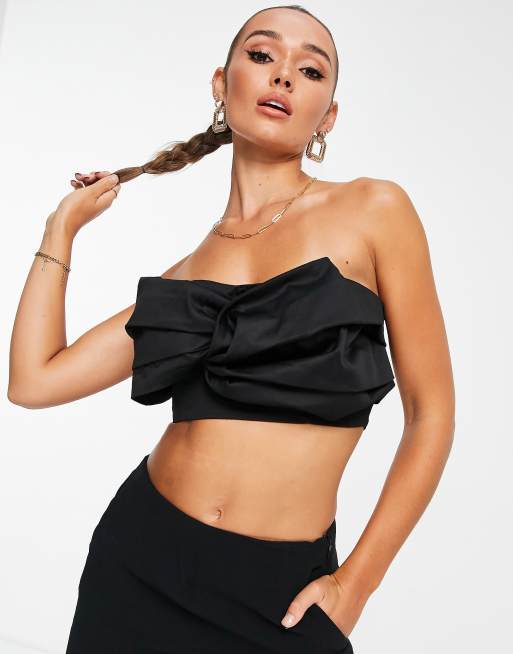 Black Slinky Folded Bandeau Top, Tops