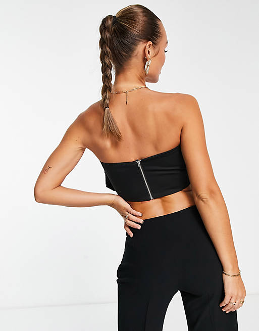 ASOS DESIGN Going Out structured bow bandeau top in black