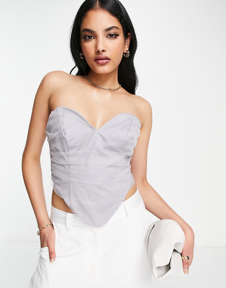 Asos Design Going Out Tulle Corset In Gray