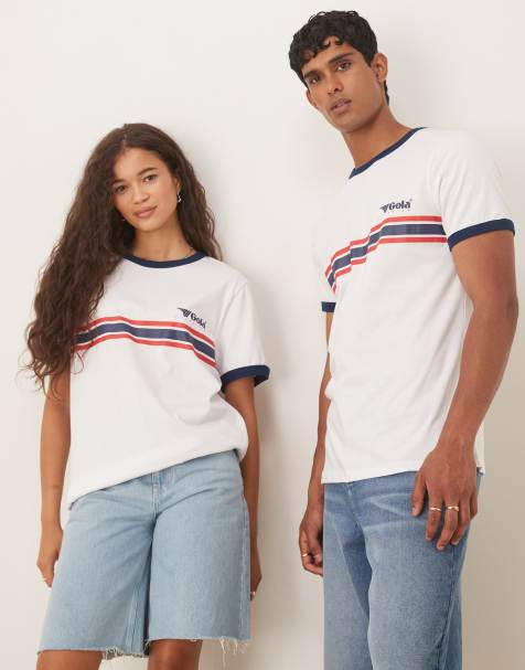 ASOS DESIGN - Gola - Hvid unisex-T-shirt med stribedetalje i regular fit - view 1