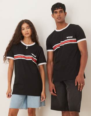 ASOS DESIGN - Gola - Unisex-T-Shirt in Schwarz mit Streifendesign, Gola-Schriftzug und normaler Passform
