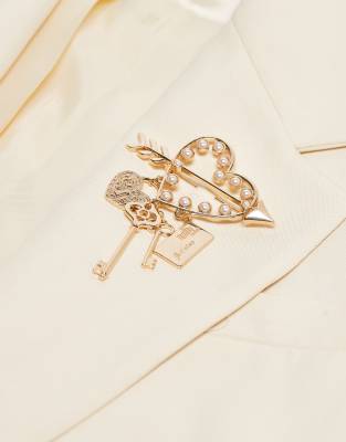 Asos Design Gold Brooch With Attached Charms