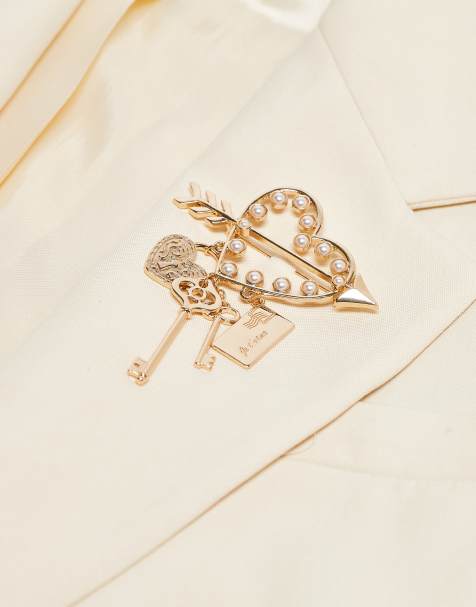 ASOS DESIGN gold brooch with attached charms - view 1