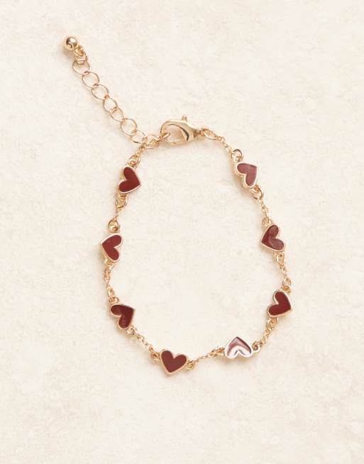 ASOS DESIGN gold chain heart bracelet with burgundy enamel, 3 of 3
