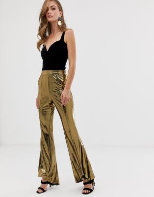 gold flared trousers