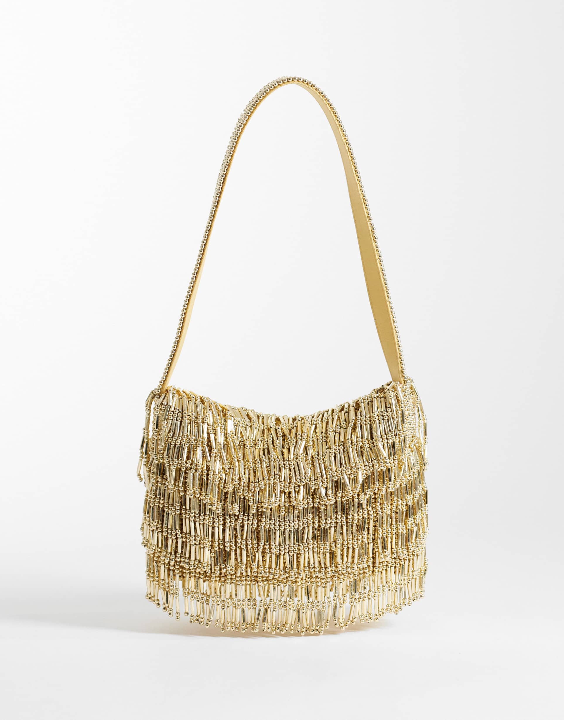 asos design gold fringe embellished shoulder bag