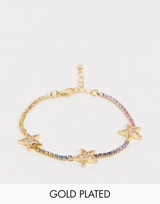 ASOS DESIGN gold plated bracelet with rainbow cubic zirconia stars