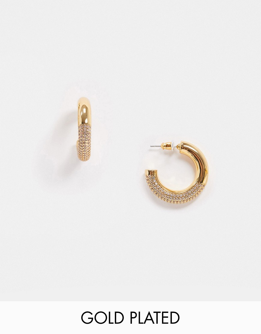 ASOS DESIGN gold plated hoop earrings with cubic zirconia crystal pave