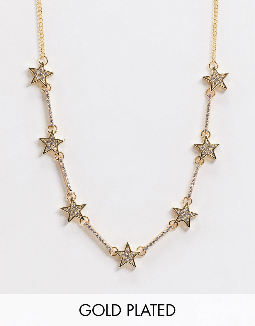 ASOS DESIGN gold plated necklace with cubic zirconia stars