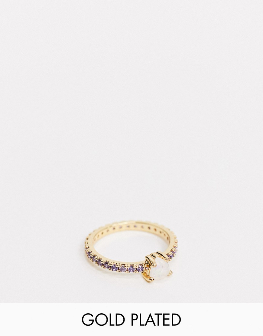 ASOS DESIGN gold plated ring with faux opal heart with cubic zirconia crystals