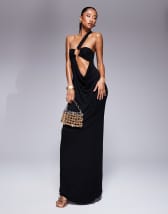 Goddiva sequin embellished shops plunge maxi dress in black and gold