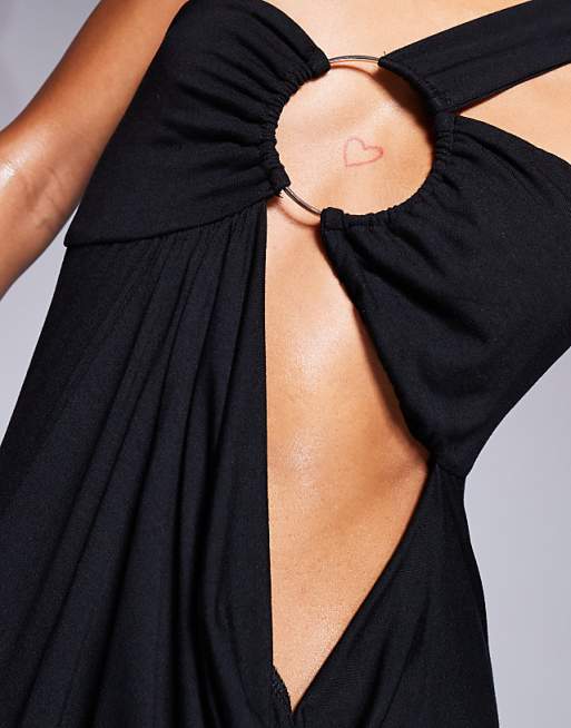 ASOS DESIGN gold ring trim asymmetric neckline maxi dress ASOS DESIGN gold ring trim asymmetric neckline maxi dress