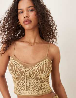 Asos Design Gold Thread Detail Cami Top - Part Of A Set In Brown