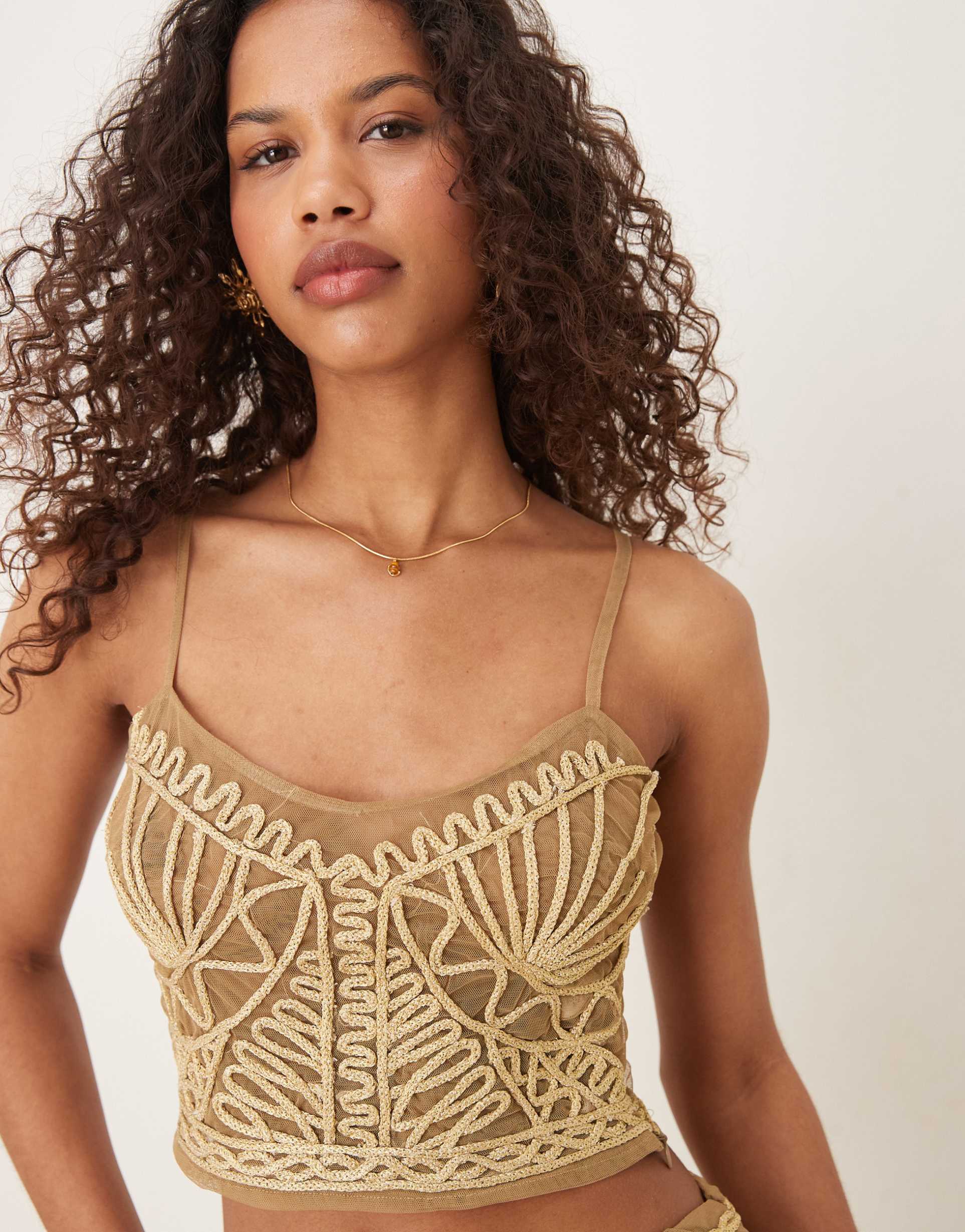 asos design gold thread detail cami top - part of a set