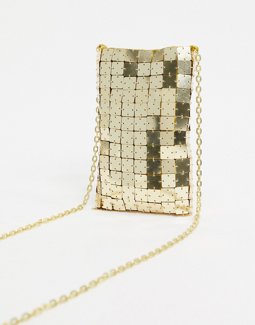 ASOS DESIGN gold tile neck pouch
