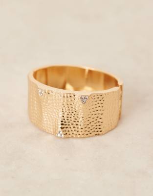 Asos Design Gold Tone Hammered Statement Bangle In Gold