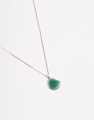 ASOS DESIGN GOLD TONE NECKLACE WITH SEMI-PRECIOUS GREEN SHELL PENDANT 