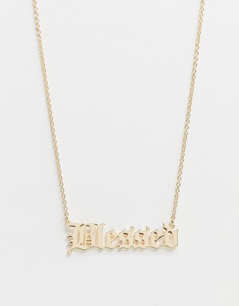 ASOS DESIGN – Goldene Halskette mit „Blessed“-Anhänger in Gothic-Schrift