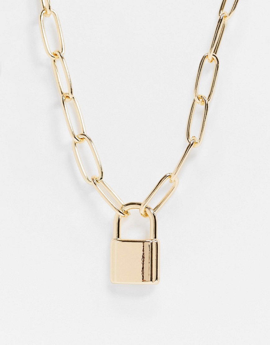 asos design -  – Goldene Halskette mit groben Gliedern und Vorhängeschloss