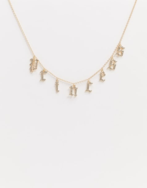 ASOS DESIGN – Goldene Halskette mit strassbesetztem „Princess“-Anhänger mit Gothic-Design