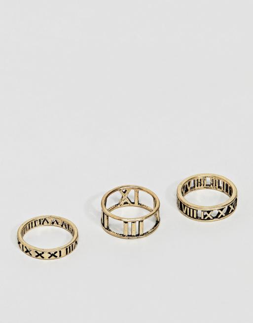 Asos Design Goldene Ringe Im Set Mit Romischen Ziffern Asos