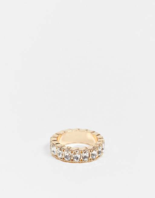 ASOS DESIGN – Goldener Ring mit ovalen Strasssteinen