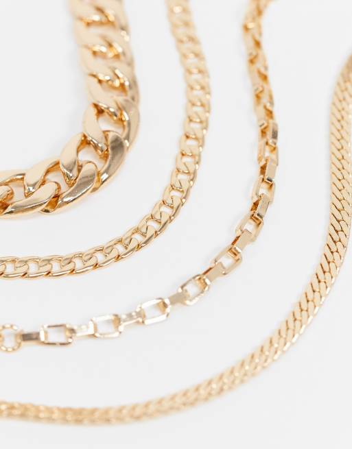 ASOS DESIGN – Goldfarbene Armbänder im 4er-Pack mit offenen Gliedern und Kerbungen, 3 von 4