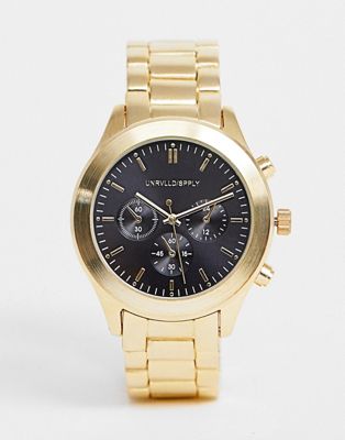 ASOS DESIGN – Goldfarbene Armbanduhr mit Zifferblatt in Schwarz