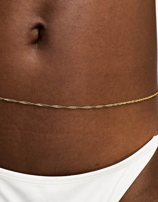 ASOS DESIGN – Goldfarbene Bauchkette aus wasserfestem Edelstahl mit gedrehtem Design, 2 von 4