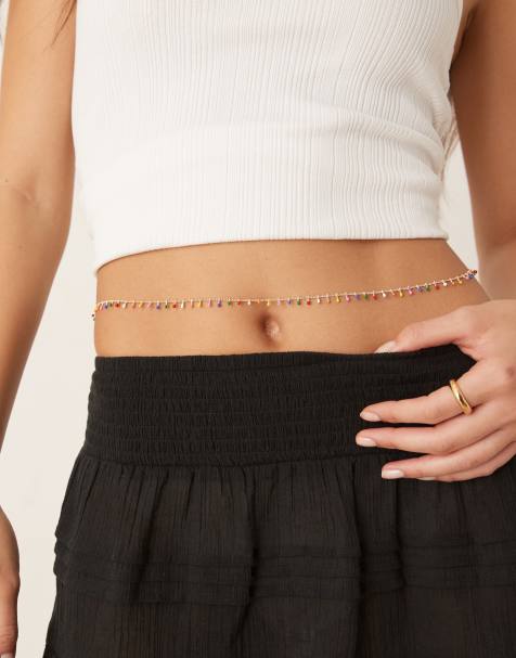 ASOS DESIGN – Goldfarbene Bauchkette mit bunten Zierperlen - view 1