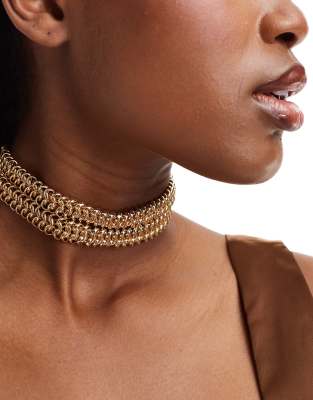 ASOS DESIGN - Goldfarbene Choker-Halskette mit zweireihigen Schlangenkettengliedern