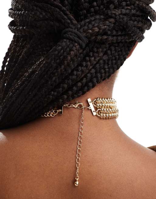 ASOS DESIGN – Goldfarbene Choker-Halskette mit zweireihigen Schlangenkettengliedern, 2 von 4