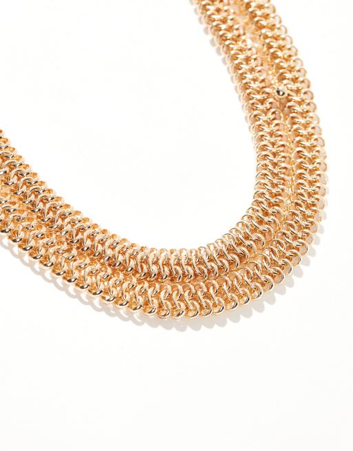 ASOS DESIGN – Goldfarbene Choker-Halskette mit zweireihigen Schlangenkettengliedern, 3 von 4