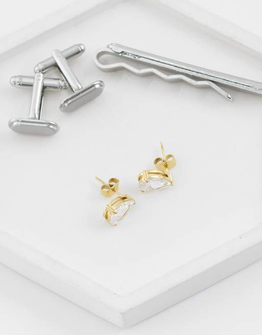 ASOS DESIGN – Goldfarbene Creolen aus wasserfestem Edelstahl mit Strasssteinen, 2 von 4