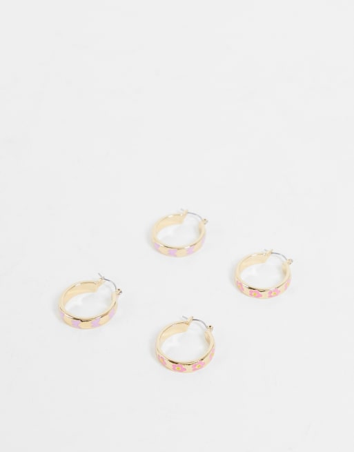 ASOS DESIGN – Goldfarbene Creolen mit Blumendesign in Gold, 2er-Set