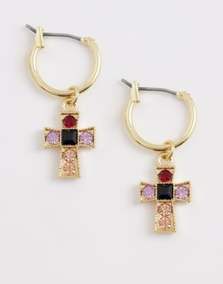 ASOS DESIGN - Goldfarbene Creolen mit kleinem Kreuz-Detail