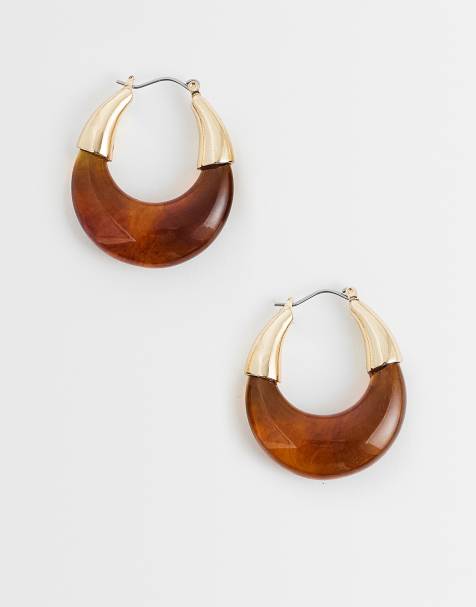 ASOS DESIGN – Goldfarbene Creolen mit Kunstharzdetail in Bernsteinbraun - view 1