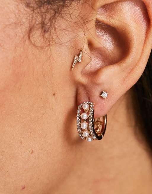 ASOS DESIGN – Goldfarbene Creolen mit Perlen- und Kristallbesatz, 20 mm