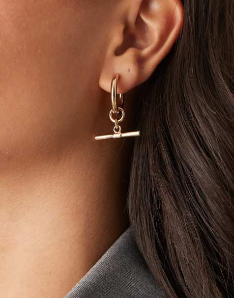 ASOS DESIGN – Goldfarbene Creolen-Ohrringe mit T-Steg - view 1