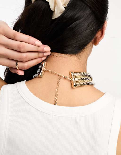 ASOS DESIGN – Goldfarbene, eng anliegende Halskette mit mehrreihigem Design, 2 von 4