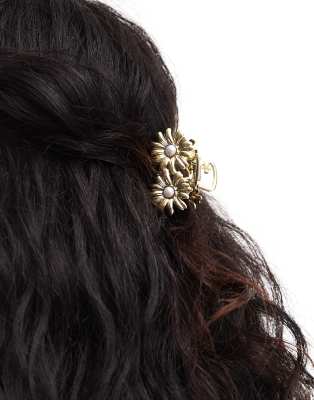 ASOS DESIGN – Goldfarbene Haarklammer mit Gänseblümchen- und Kunstperlendesign